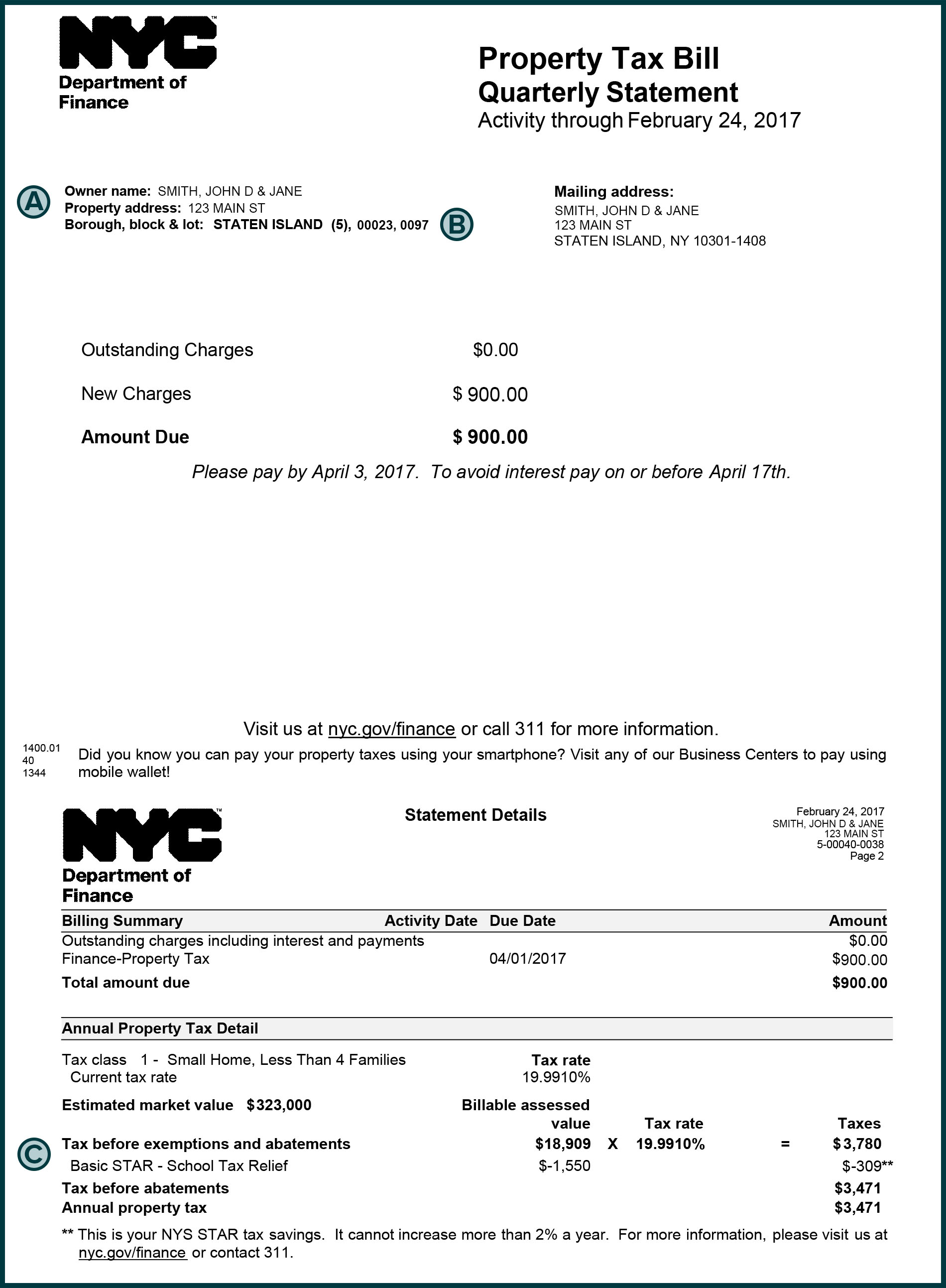 New York City sample bill